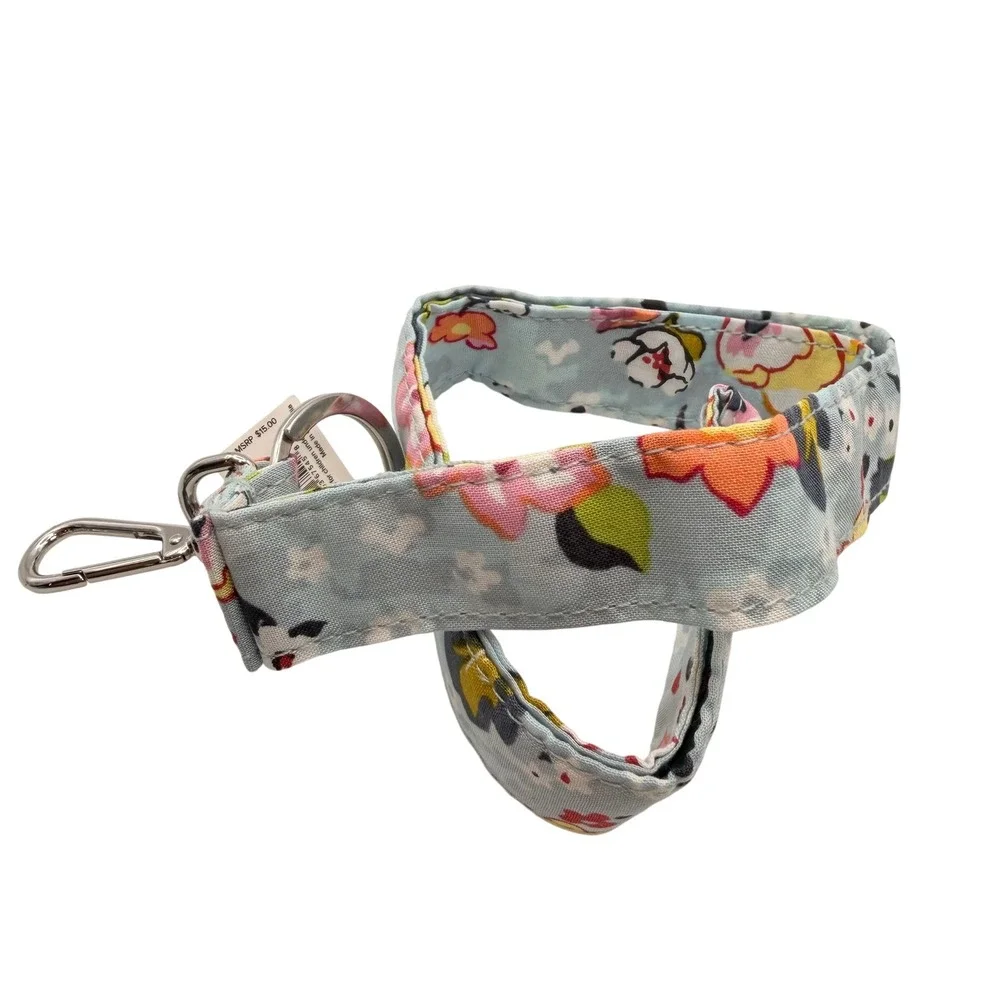 Vera Bradley Wide Lanyard Floating Garden Blue Floral ID Keychain Travel Nurse